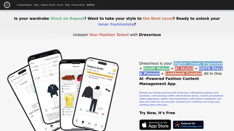 Homepage of dressrious