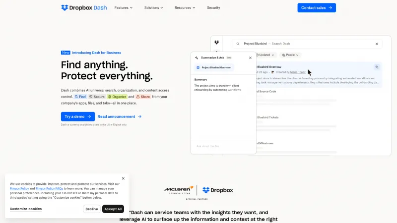 Homepage of dropbox