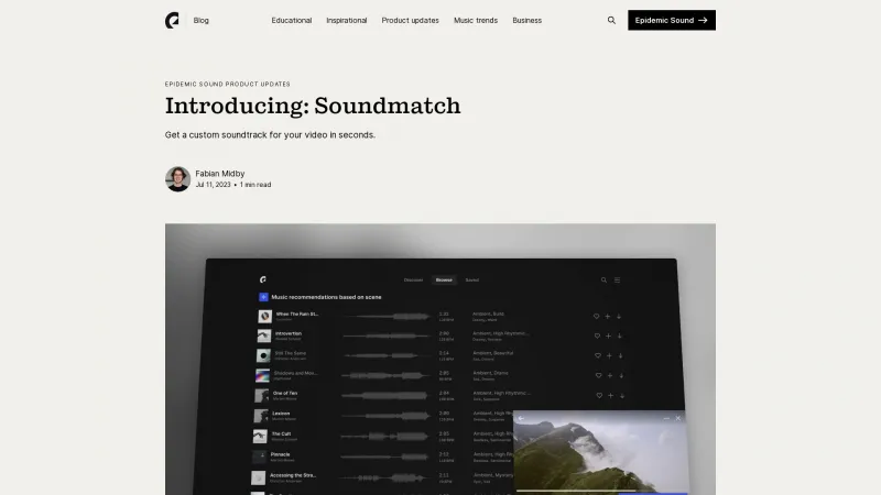 Homepage of epidemicsound