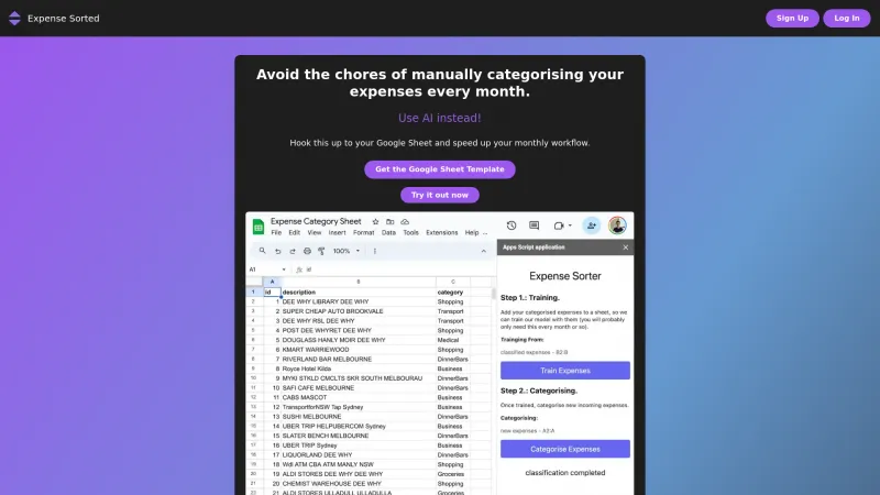 Homepage of expensesorted