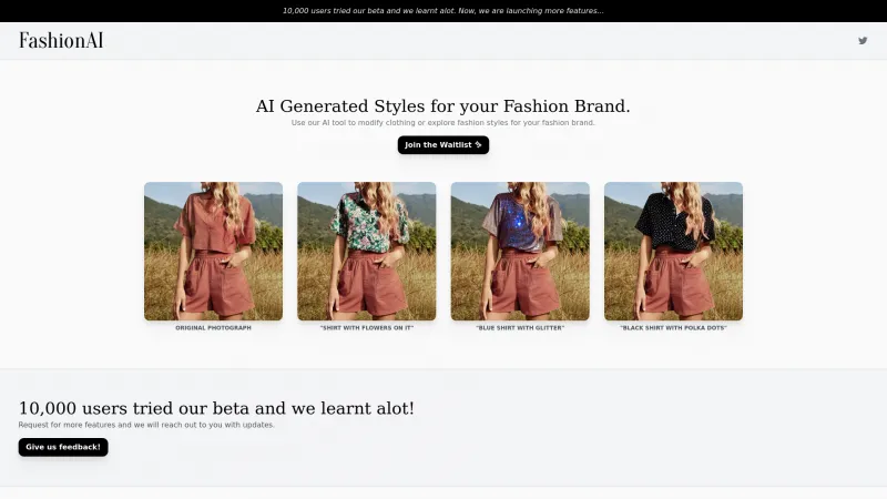 Homepage of fashionai