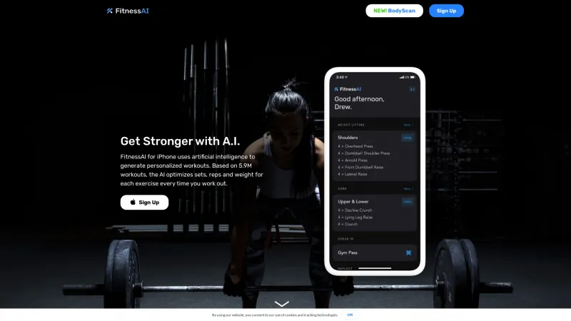 Homepage of fitnessai