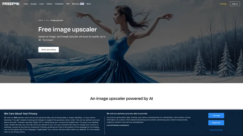 Homepage of freepik