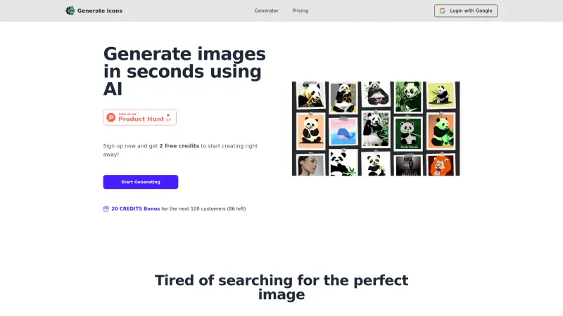 Homepage of generateicons