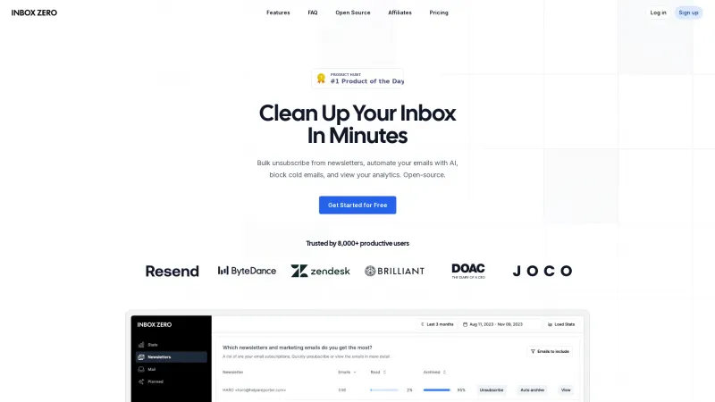 Homepage of getinboxzero