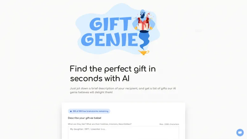 Homepage of giftgenie