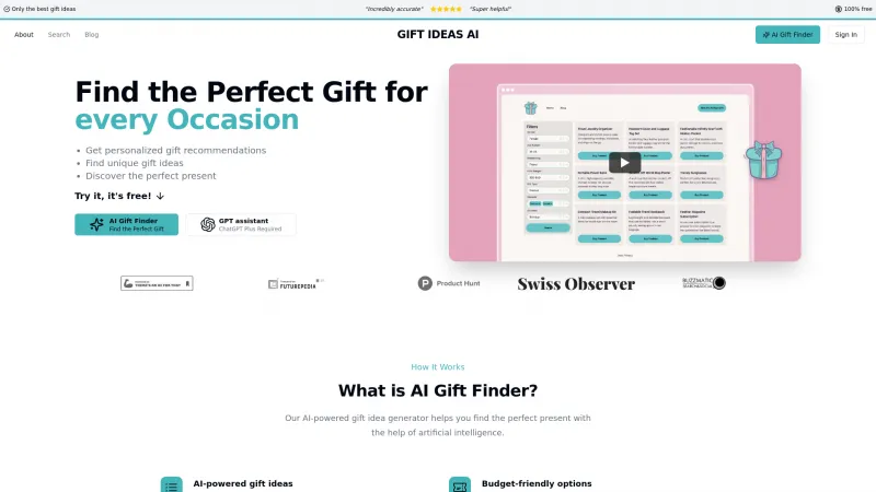 Homepage of giftideasai