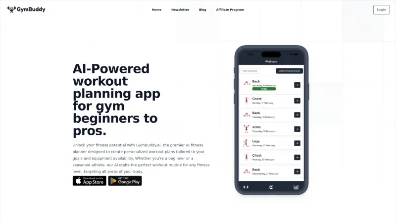 Homepage of gymbuddy