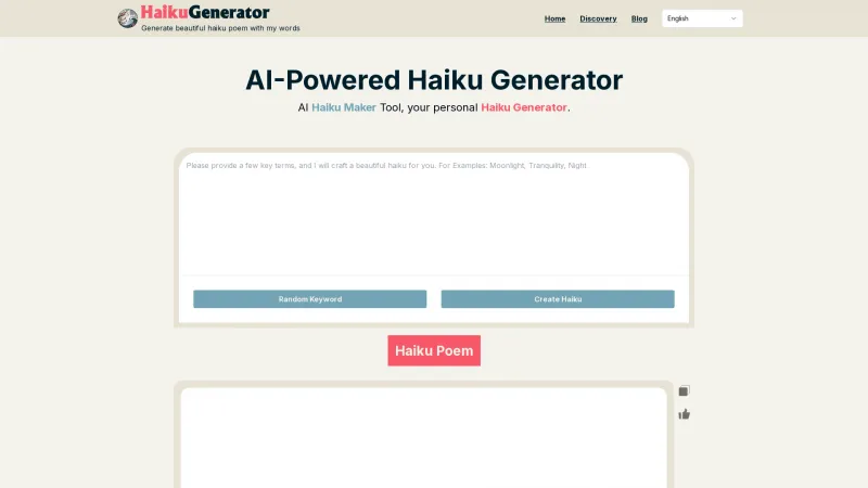 Homepage of haiku-generator