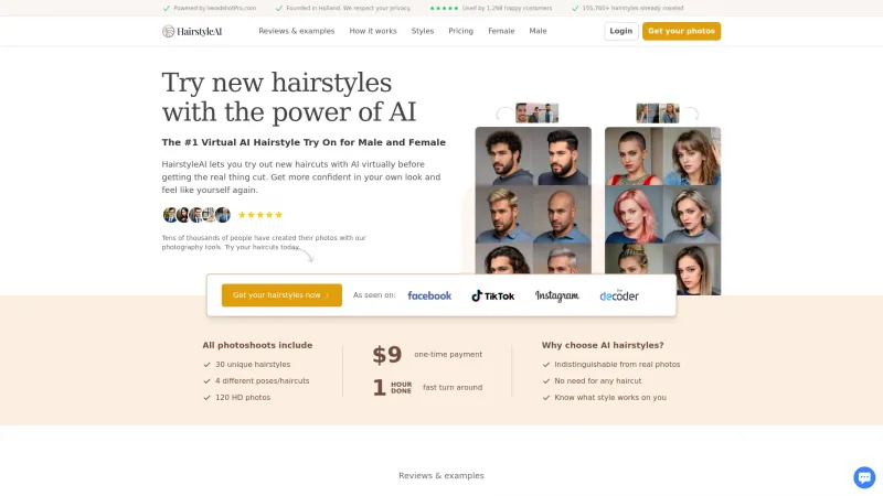 Homepage of hairstyleai