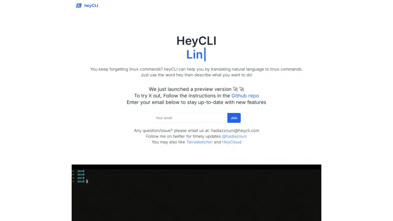 Homepage of heycli