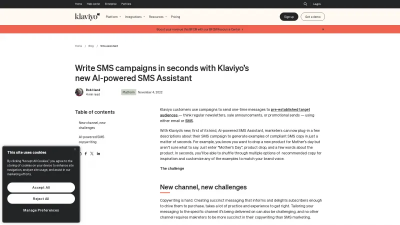 Homepage of klaviyo