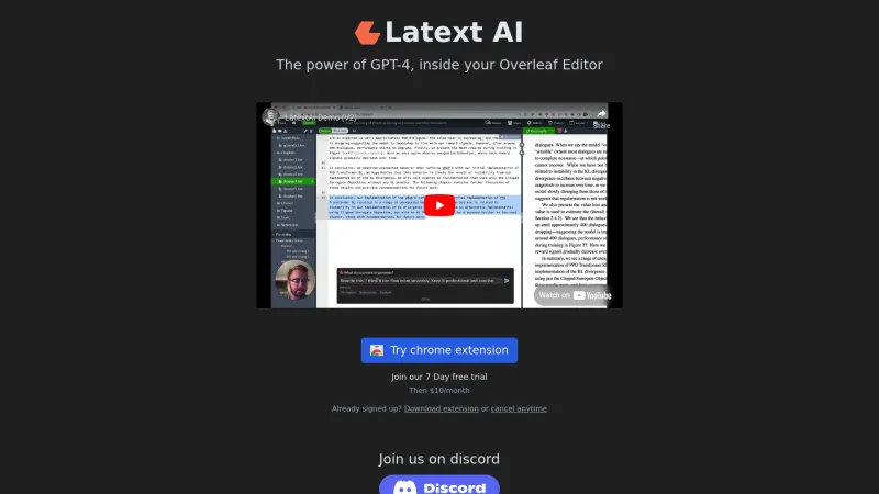 Homepage of latextai