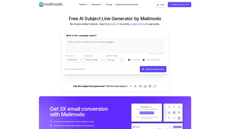 Homepage of mailmodo