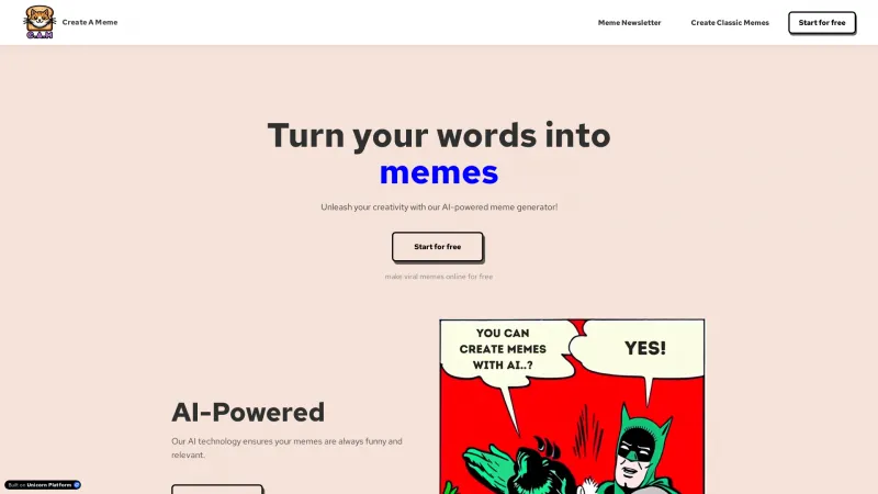 Homepage of memecreator