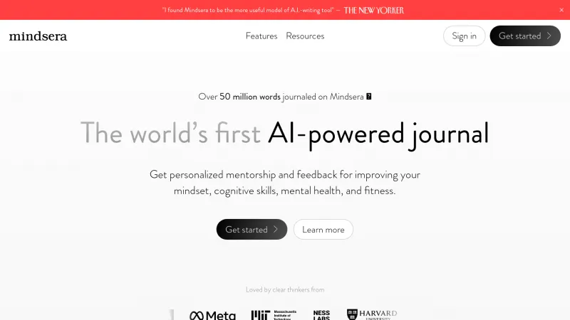 Homepage of mindsera