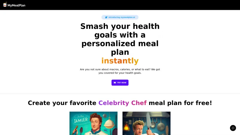 Homepage of mymealplan