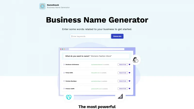 Homepage of namesnack