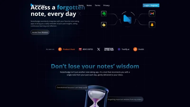 Homepage of notesnudge