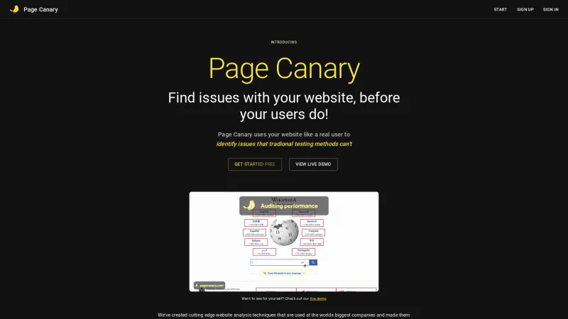 Homepage of pagecanary