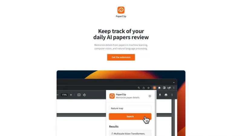 Homepage of paperclipapp