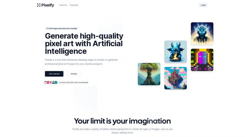 Homepage of pixelfy