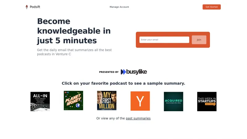 Homepage of podsift