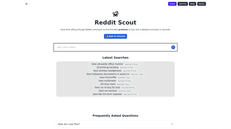 Homepage of redditscout