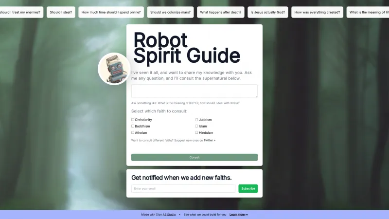 Homepage of robotspiritguide