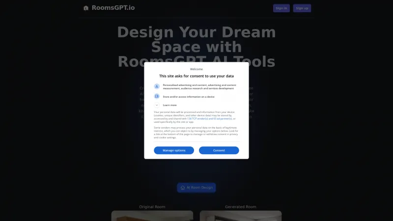 Homepage of roomsgpt