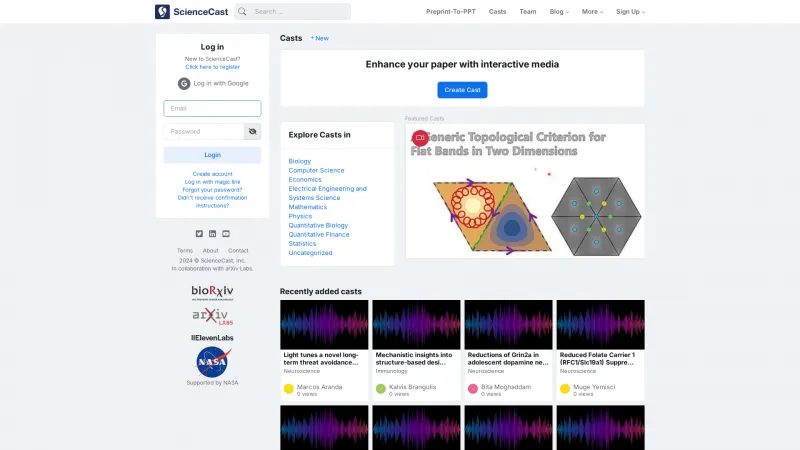 Homepage of sciencecast