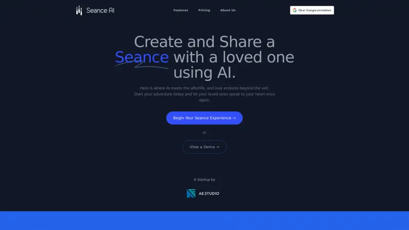 Homepage of seanceai