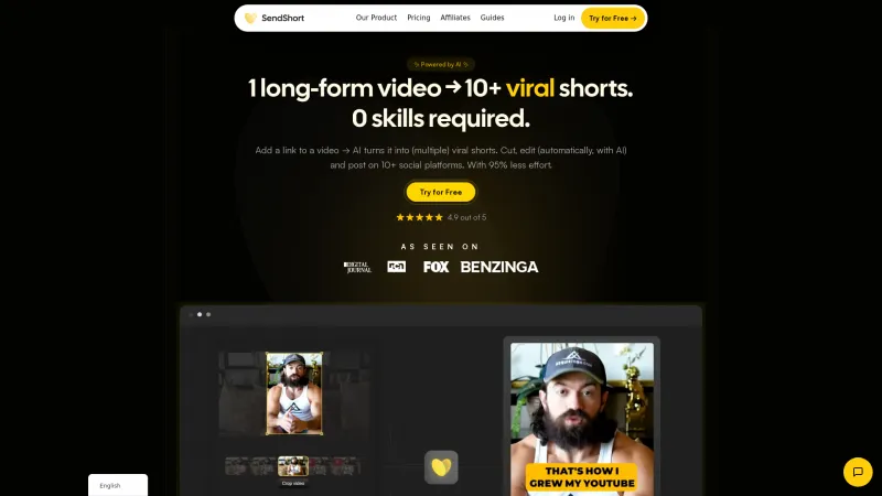 Homepage of sendshort