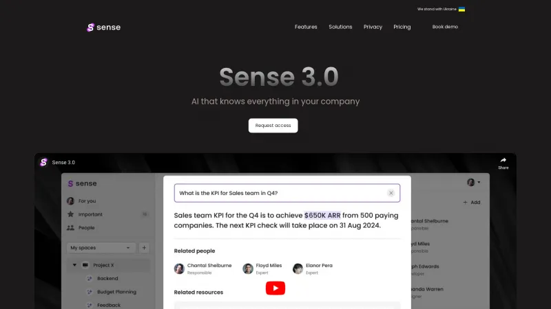 Homepage of senseapp