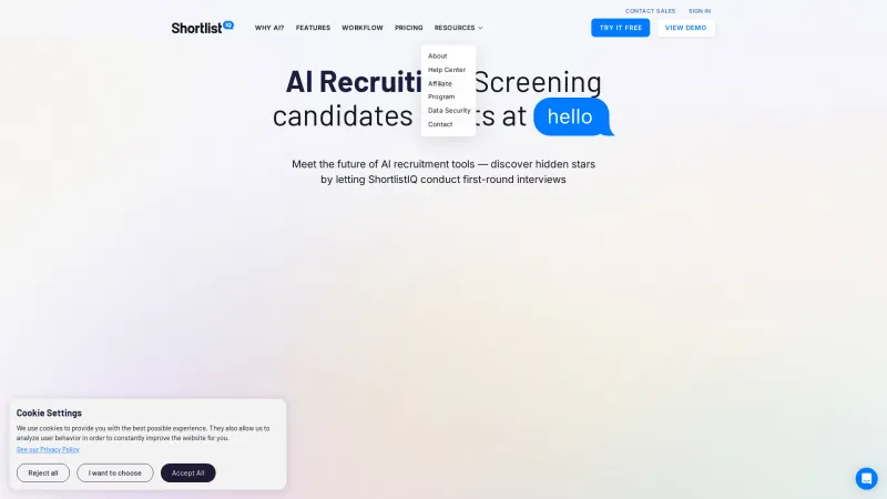 Homepage of shortlistiq