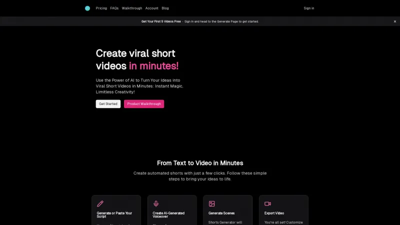 Homepage of shortsgenerator