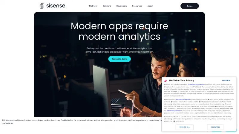 Homepage of sisense