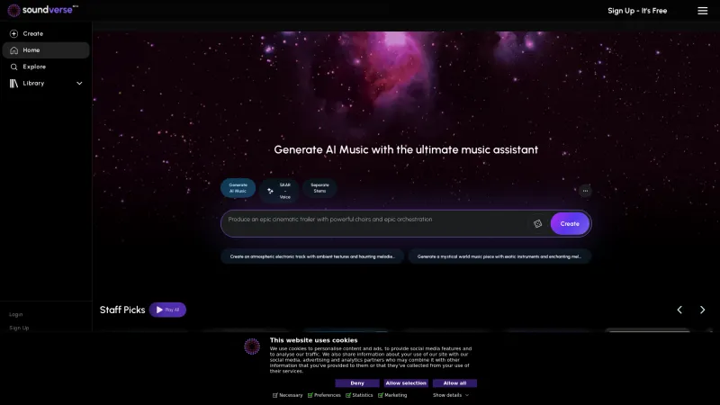 Homepage of soundverse