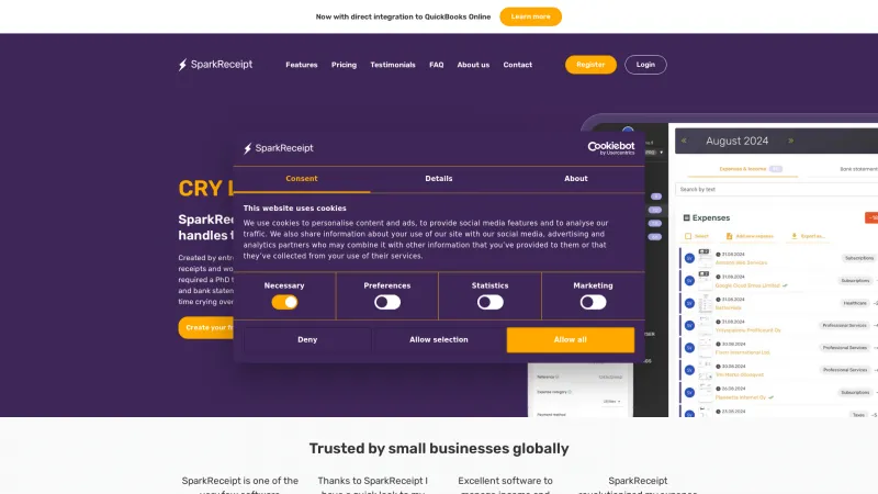 Homepage of sparkreceipt