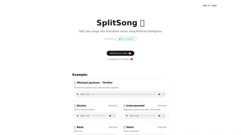 Homepage of splitsong