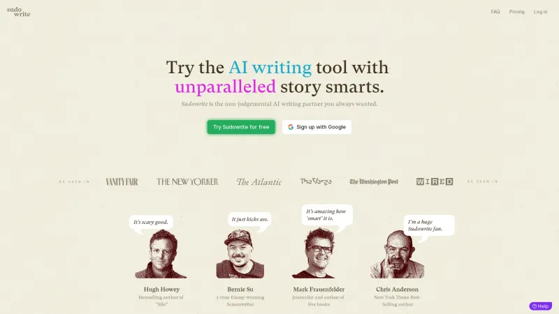 Homepage of sudowrite