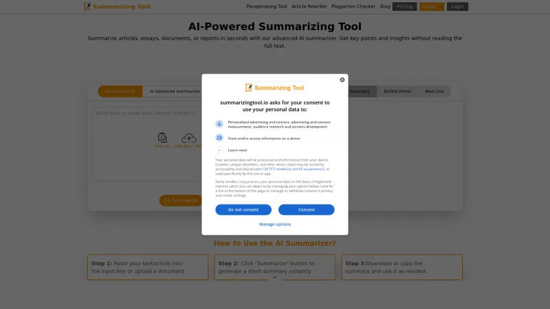 Homepage of summarizingtool