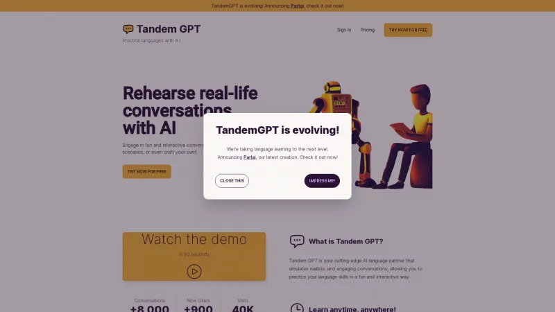 Homepage of tandem-gpt