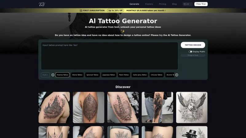 Homepage of tattooai