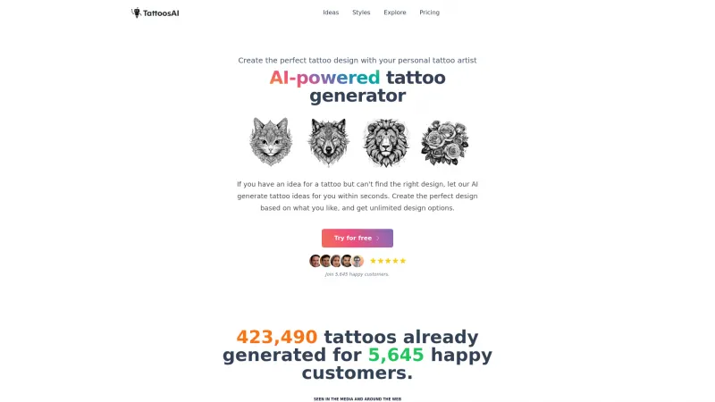 Homepage of tattoosai