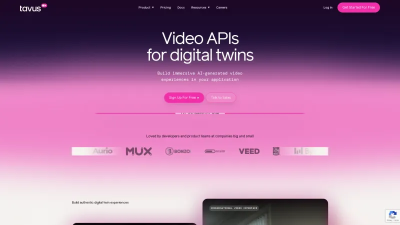 Homepage of tavus