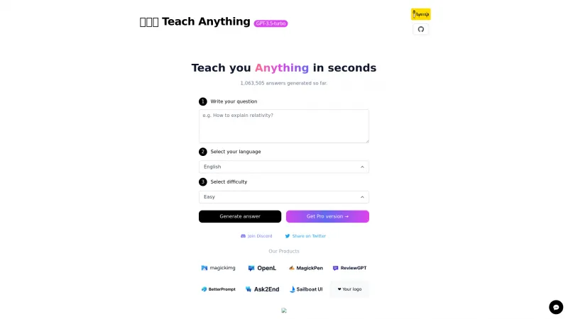 Homepage of teach-anything