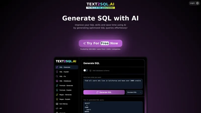 Homepage of text2sql