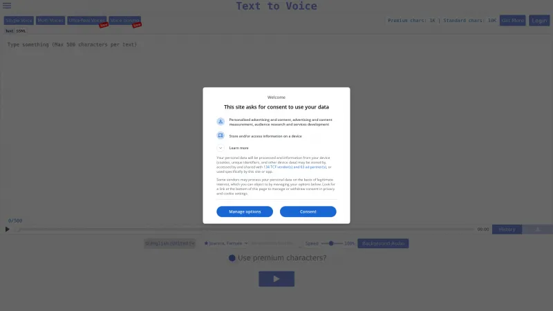 Homepage of texttovoice