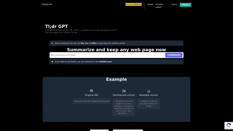 Homepage of tldrgpt